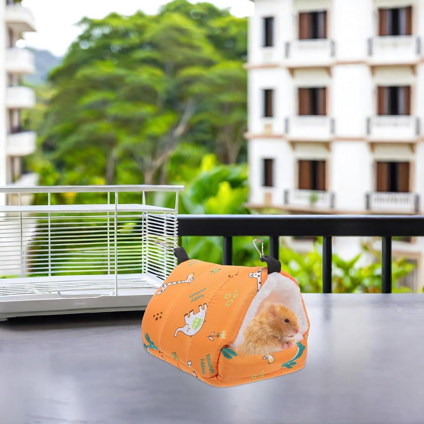 Parrot Cotton Nest and Hamster Hanging Bed, Winter Thickened Warm Small Animal Shelter 16x13x16cm, Yellow Cage Hammock for Guinea Pig, Chinchilla, Bird Sleeping Cushion
