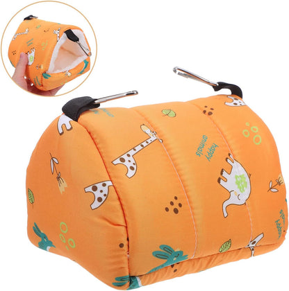 Parrot Cotton Nest and Hamster Hanging Bed, Winter Thickened Warm Small Animal Shelter 16x13x16cm, Yellow Cage Hammock for Guinea Pig, Chinchilla, Bird Sleeping Cushion