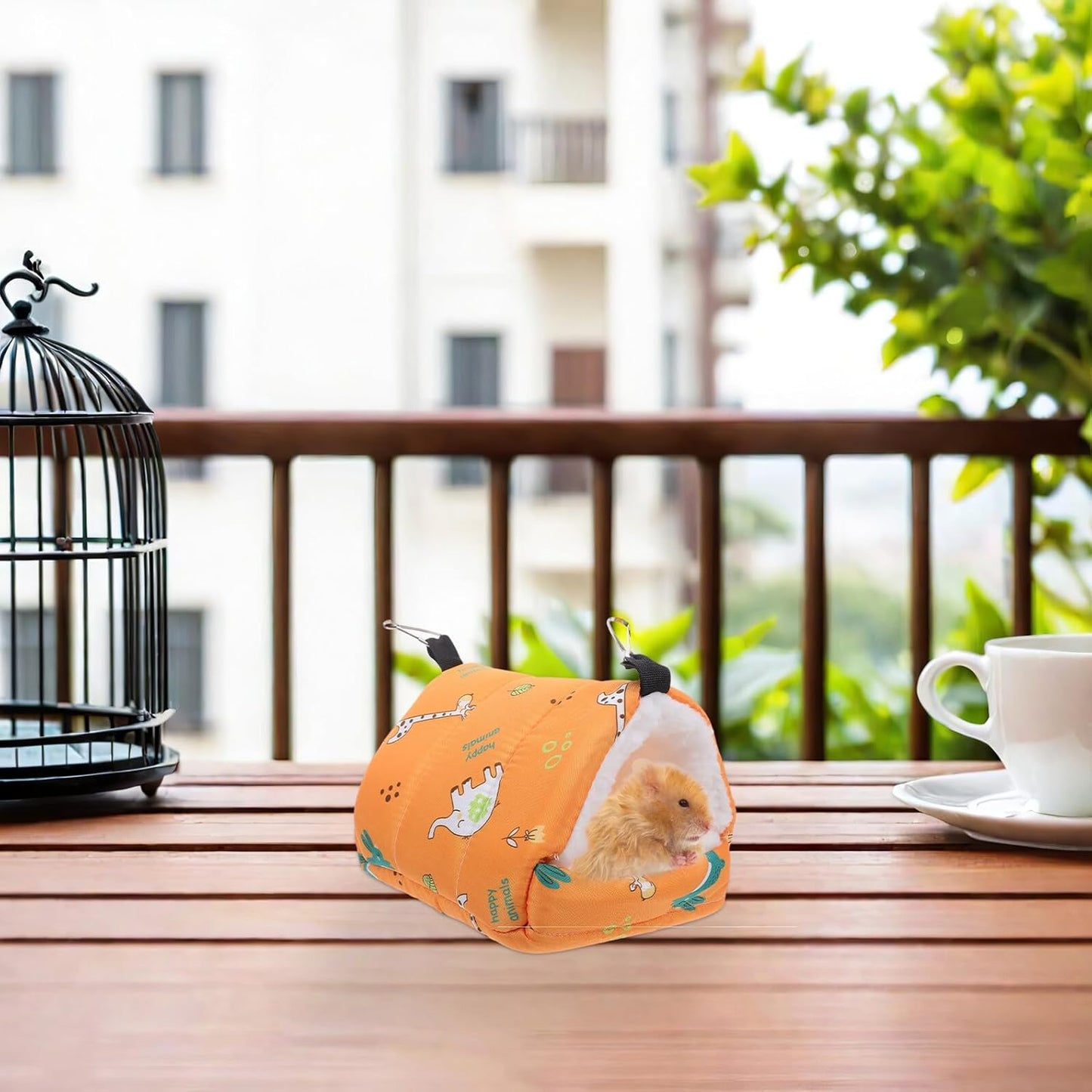 Parrot Cotton Nest and Hamster Hanging Bed, Winter Thickened Warm Small Animal Shelter 16x13x16cm, Yellow Cage Hammock for Guinea Pig, Chinchilla, Bird Sleeping Cushion