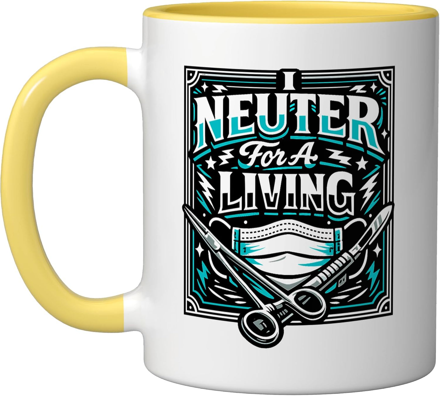 Neutering Veterinarian Vet Tech Animal Surgery Pet Care Bold Ceramic Mug, Yellow/White