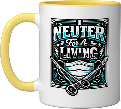 Neutering Veterinarian Vet Tech Animal Surgery Pet Care Bold Ceramic Mug, Yellow/White