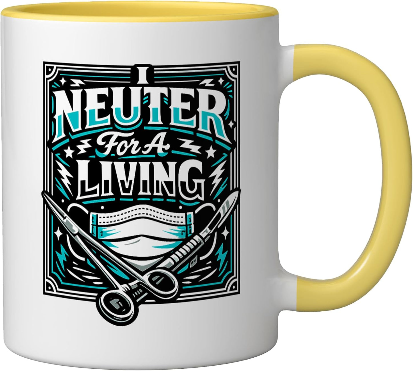 Neutering Veterinarian Vet Tech Animal Surgery Pet Care Bold Ceramic Mug, Yellow/White