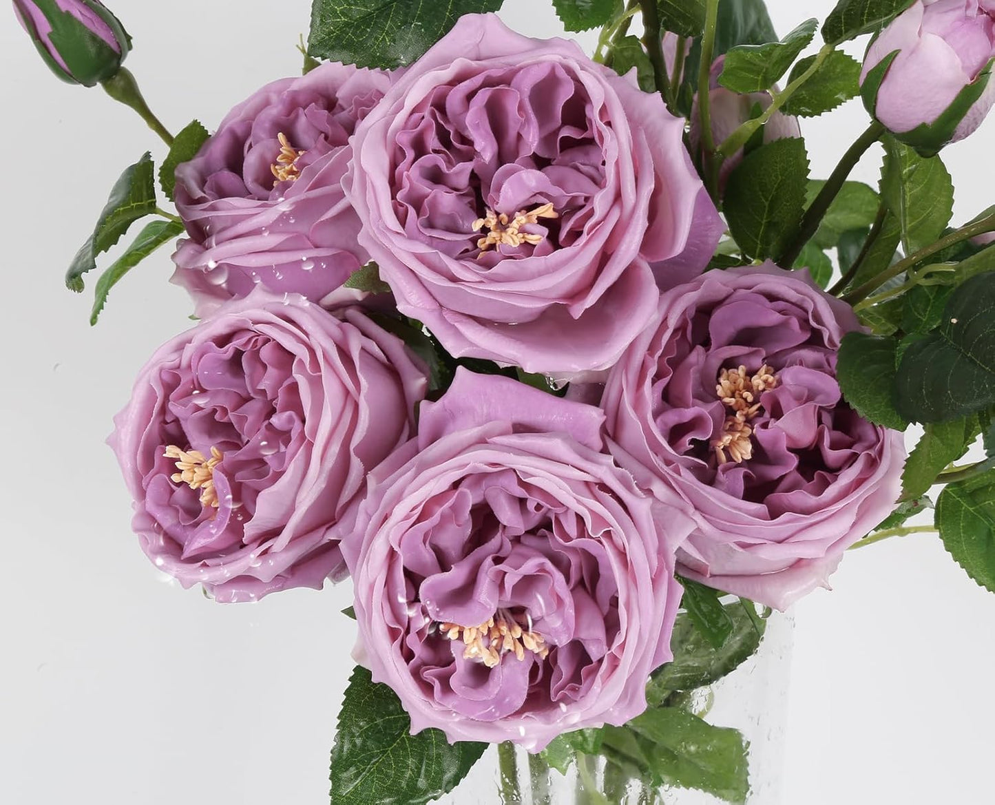 Real Touch Austin Roses Peonies Artificial Flowers 4 Bouquets Latex Fake Peonies with Long Stem Realistic Faux Peonies Flower for Wedding Party Home Table Centerpieces Decorations (Champagne)