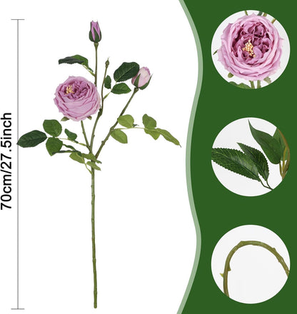 Real Touch Austin Roses Peonies Artificial Flowers 4 Bouquets Latex Fake Peonies with Long Stem Realistic Faux Peonies Flower for Wedding Party Home Table Centerpieces Decorations (Champagne)