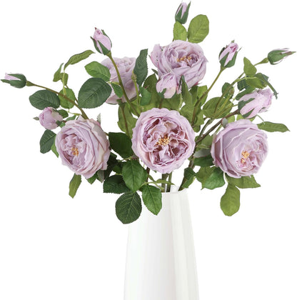 Real Touch Austin Roses Peonies Artificial Flowers 4 Bouquets Latex Fake Peonies with Long Stem Realistic Faux Peonies Flower for Wedding Party Home Table Centerpieces Decorations (Champagne)
