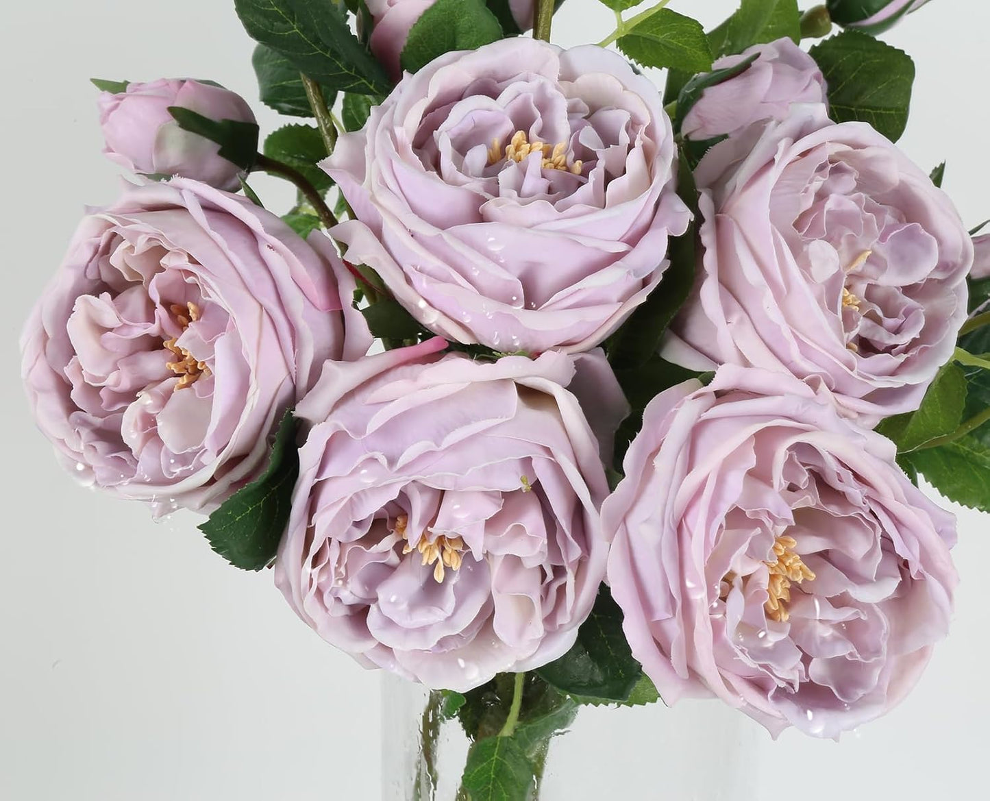 Real Touch Austin Roses Peonies Artificial Flowers 4 Bouquets Latex Fake Peonies with Long Stem Realistic Faux Peonies Flower for Wedding Party Home Table Centerpieces Decorations (Champagne)