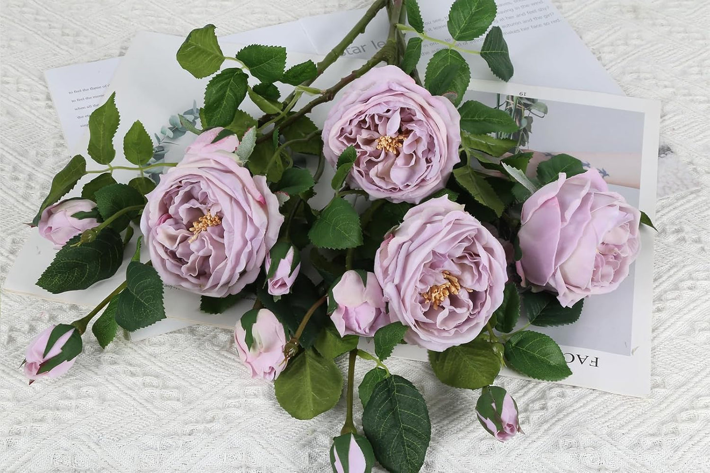 Real Touch Austin Roses Peonies Artificial Flowers 4 Bouquets Latex Fake Peonies with Long Stem Realistic Faux Peonies Flower for Wedding Party Home Table Centerpieces Decorations (Champagne)