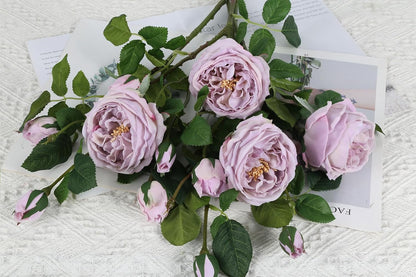 Real Touch Austin Roses Peonies Artificial Flowers 4 Bouquets Latex Fake Peonies with Long Stem Realistic Faux Peonies Flower for Wedding Party Home Table Centerpieces Decorations (Champagne)