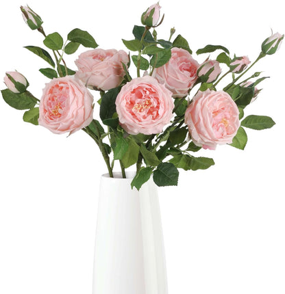 Real Touch Austin Roses Peonies Artificial Flowers 4 Bouquets Latex Fake Peonies with Long Stem Realistic Faux Peonies Flower for Wedding Party Home Table Centerpieces Decorations (Champagne)