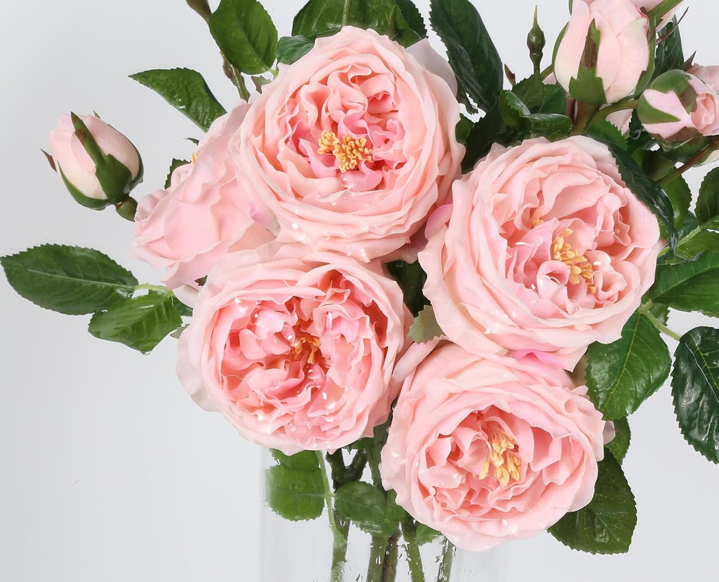 Real Touch Austin Roses Peonies Artificial Flowers 4 Bouquets Latex Fake Peonies with Long Stem Realistic Faux Peonies Flower for Wedding Party Home Table Centerpieces Decorations (Champagne)