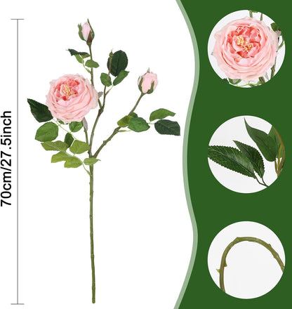 Real Touch Austin Roses Peonies Artificial Flowers 4 Bouquets Latex Fake Peonies with Long Stem Realistic Faux Peonies Flower for Wedding Party Home Table Centerpieces Decorations (Champagne)