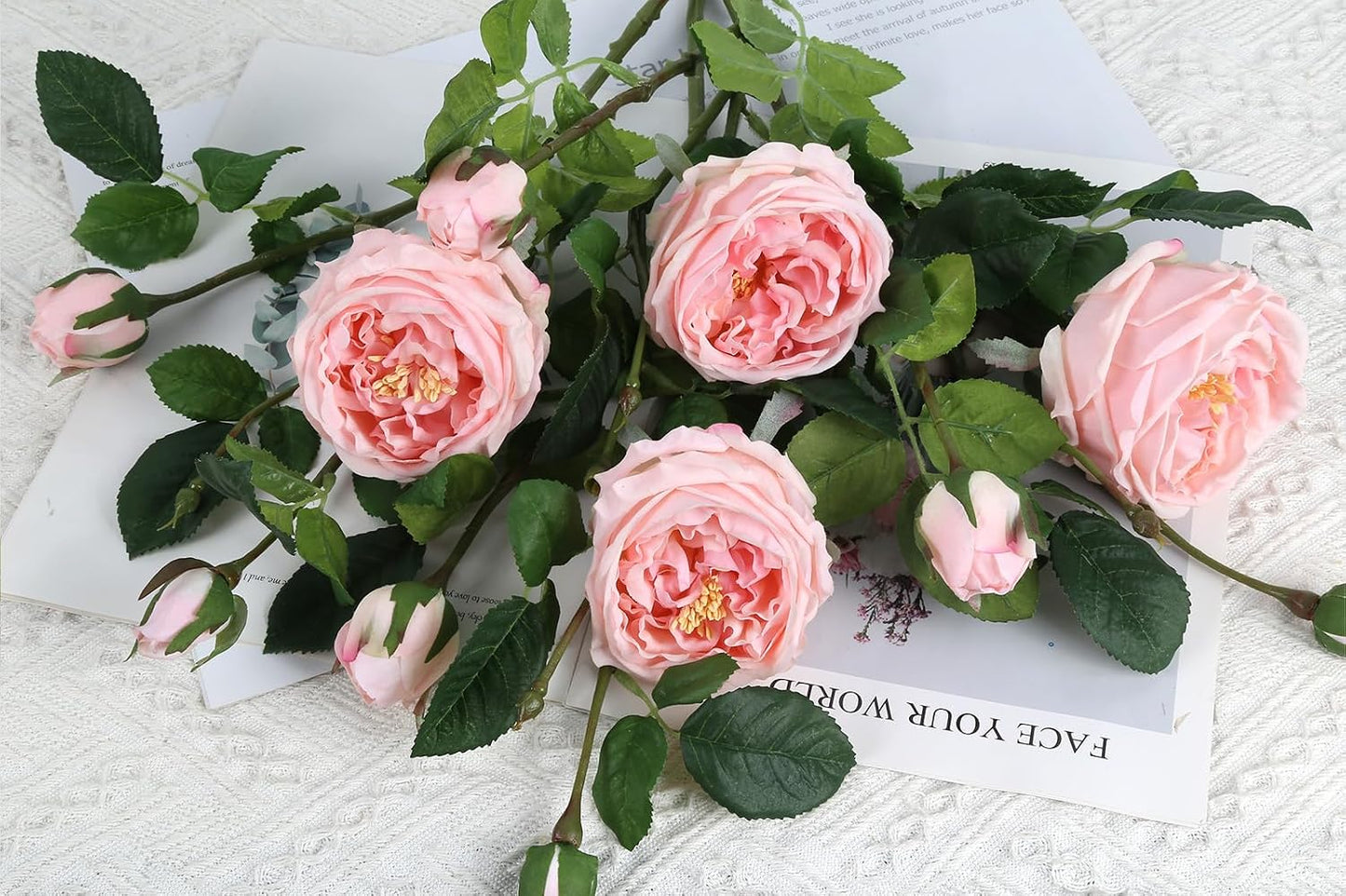 Real Touch Austin Roses Peonies Artificial Flowers 4 Bouquets Latex Fake Peonies with Long Stem Realistic Faux Peonies Flower for Wedding Party Home Table Centerpieces Decorations (Champagne)
