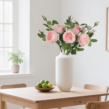 Real Touch Austin Roses Peonies Artificial Flowers 4 Bouquets Latex Fake Peonies with Long Stem Realistic Faux Peonies Flower for Wedding Party Home Table Centerpieces Decorations (Champagne)