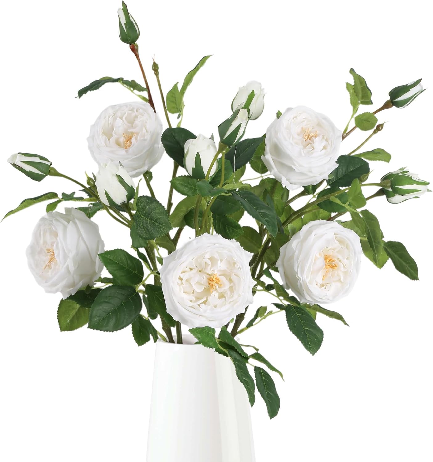 Real Touch Austin Roses Peonies Artificial Flowers 4 Bouquets Latex Fake Peonies with Long Stem Realistic Faux Peonies Flower for Wedding Party Home Table Centerpieces Decorations (Champagne)