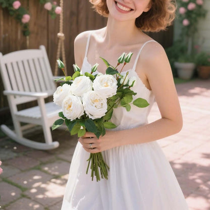 Real Touch Austin Roses Peonies Artificial Flowers 4 Bouquets Latex Fake Peonies with Long Stem Realistic Faux Peonies Flower for Wedding Party Home Table Centerpieces Decorations (Champagne)