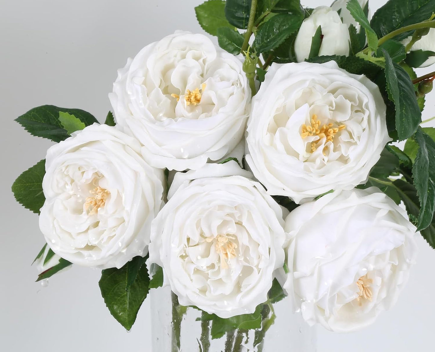 Real Touch Austin Roses Peonies Artificial Flowers 4 Bouquets Latex Fake Peonies with Long Stem Realistic Faux Peonies Flower for Wedding Party Home Table Centerpieces Decorations (Champagne)