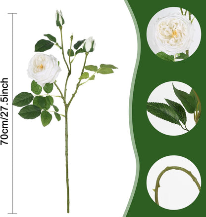 Real Touch Austin Roses Peonies Artificial Flowers 4 Bouquets Latex Fake Peonies with Long Stem Realistic Faux Peonies Flower for Wedding Party Home Table Centerpieces Decorations (Champagne)