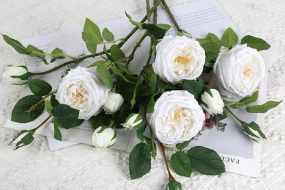 Real Touch Austin Roses Peonies Artificial Flowers 4 Bouquets Latex Fake Peonies with Long Stem Realistic Faux Peonies Flower for Wedding Party Home Table Centerpieces Decorations (Champagne)