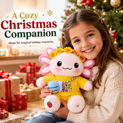 13-Inch Kawaii Axolotl Plush Set | Pink Axolotl Stuffed Animal with “You’ve Got This” Outfit, Sunflower Headband & Bee Crossbody Bag,back to school gifts