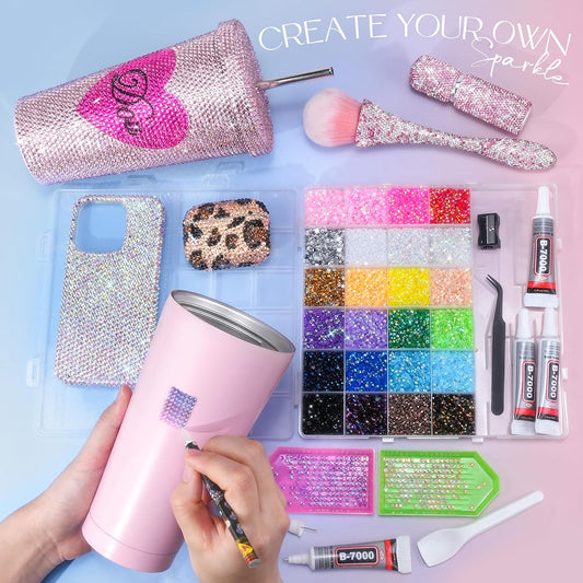 35000 Pcs Resin Jelly Rhinestones Kit, Multicolor 3mm Flatback Rhinestones with 4 Pcs B7000 Jewelry Glue & Tools, All-in-One Bedazzling Kit for DIY Arts & Crafts Gifts