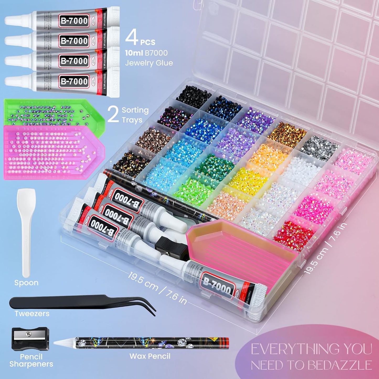35000 Pcs Resin Jelly Rhinestones Kit, Multicolor 3mm Flatback Rhinestones with 4 Pcs B7000 Jewelry Glue & Tools, All-in-One Bedazzling Kit for DIY Arts & Crafts Gifts