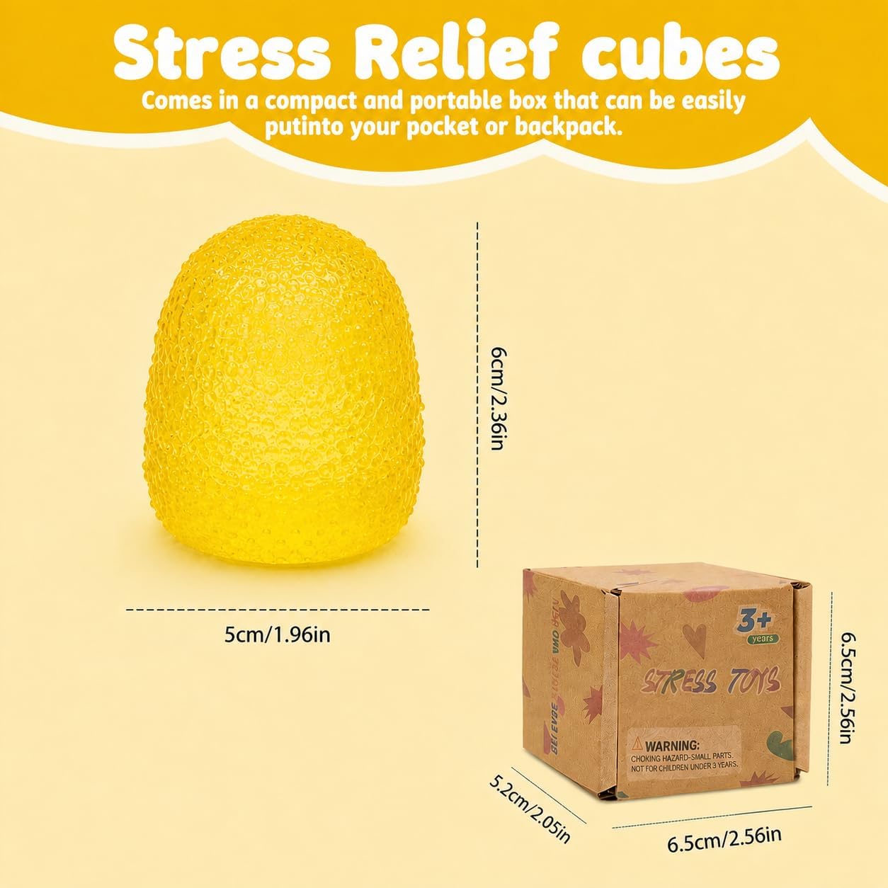 2.16in Squishy Ice Cube Squeeze Toy, Soft Slow Rebound Sensory Toy for Stress and Anxiety Relief, Portable Hand Squeeze Desk Toy, Gift for Boys Girls Kids and Adults Age 3+ (Small Yellow)