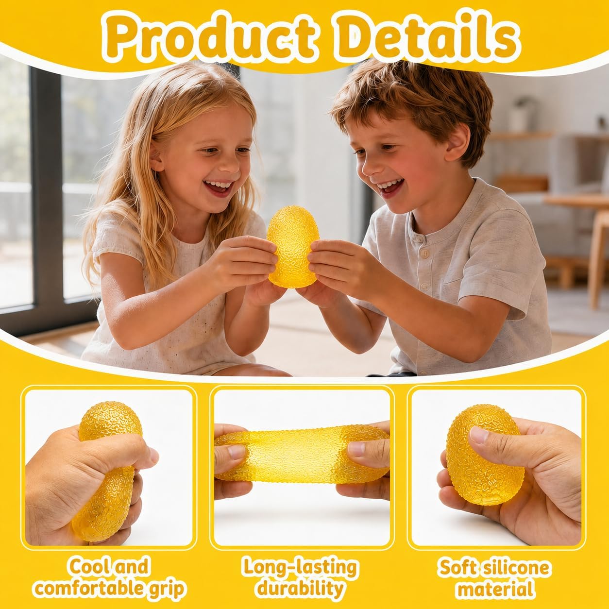 2.16in Squishy Ice Cube Squeeze Toy, Soft Slow Rebound Sensory Toy for Stress and Anxiety Relief, Portable Hand Squeeze Desk Toy, Gift for Boys Girls Kids and Adults Age 3+ (Small Yellow)
