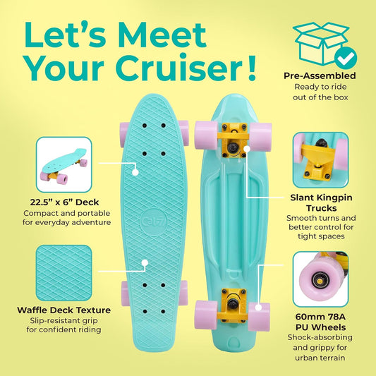 22" Complete Mini Cruiser Plastic Skateboard
