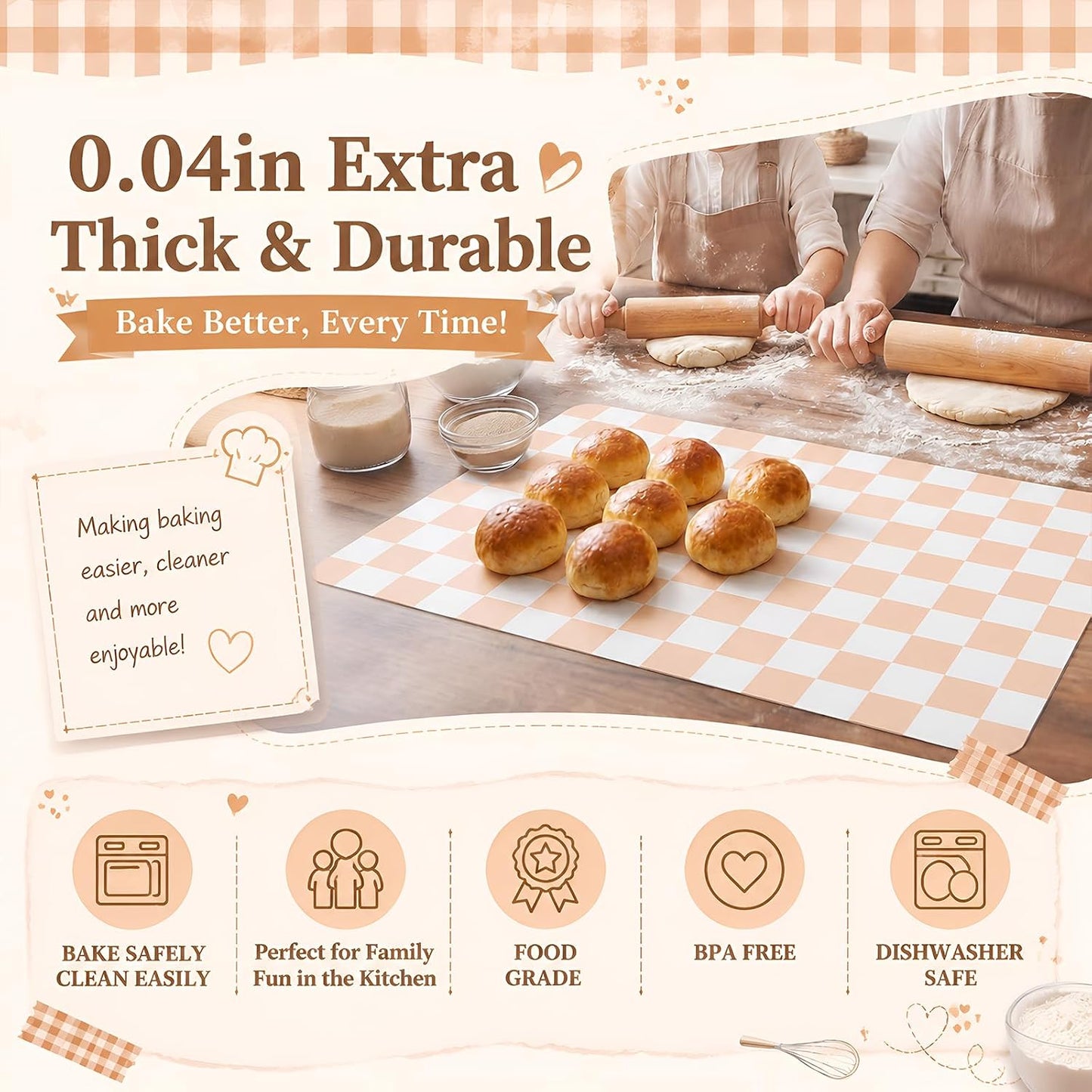 2 Pcs Checkered Silicone Baking Mat Non-stick Reusable Oven Liner, Food Grade Silicone Roasting Mat with Anti-slip Grid Design for Baking, Oven, Air Fryer(Yellow and White, 17 x 25 Inch)