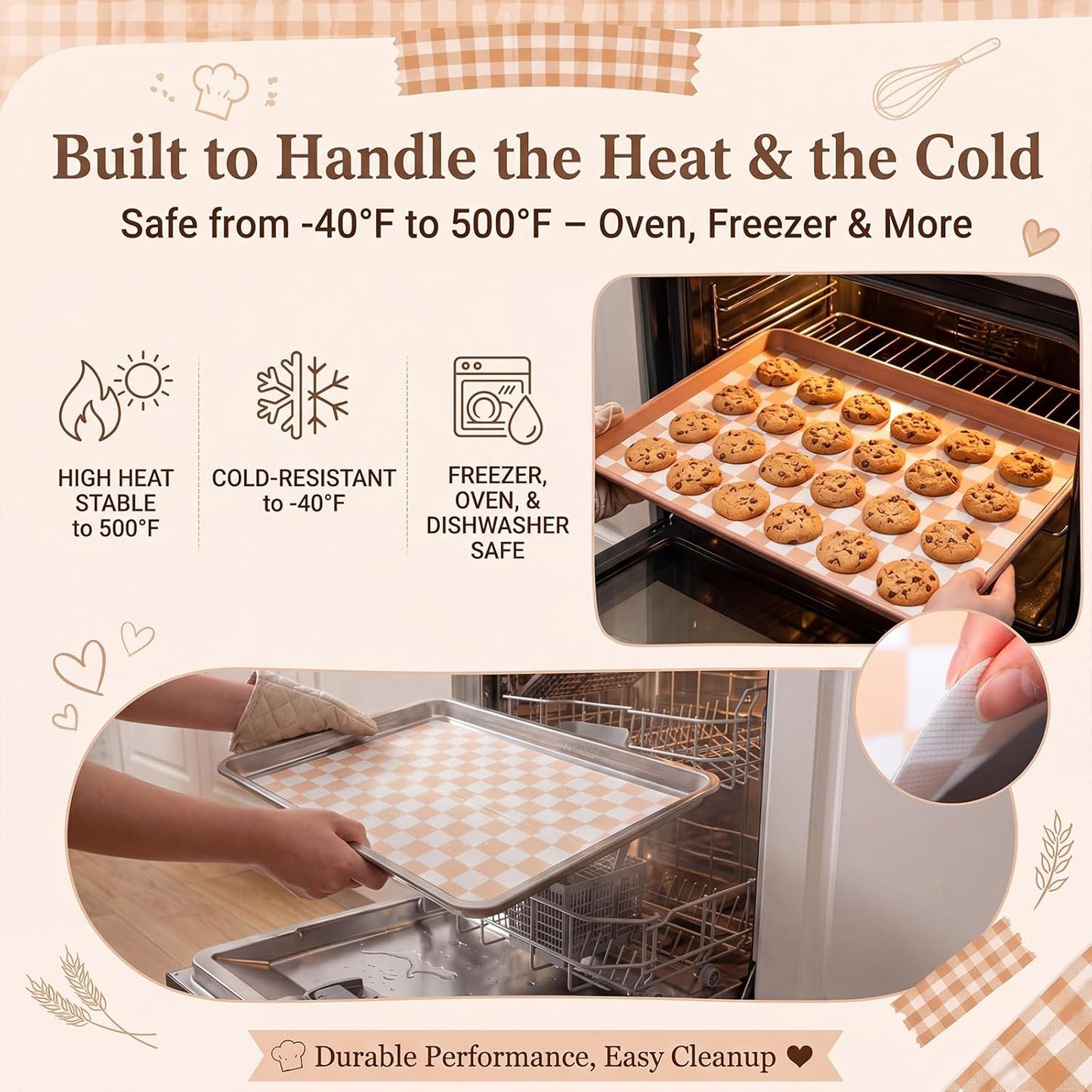 2 Pcs Checkered Silicone Baking Mat Non-stick Reusable Oven Liner, Food Grade Silicone Roasting Mat with Anti-slip Grid Design for Baking, Oven, Air Fryer(Yellow and White, 17 x 25 Inch)