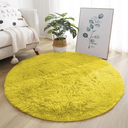 Soft Fluffy Round Area Rug, Cozy Plush Shaggy Circle Carpet for Living Room Bedroom Home Décor Yellow 2.0 Feet