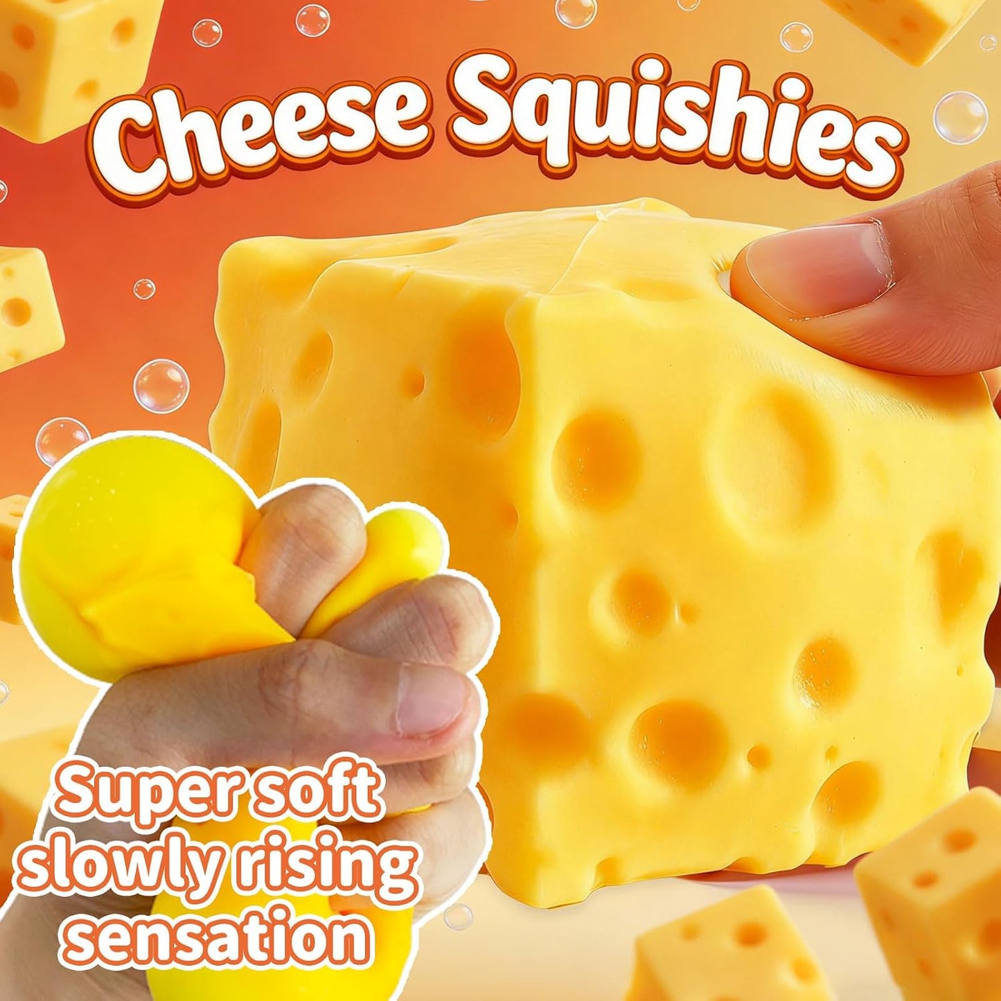 2 Packs Cheese Squishy Slow Rising, Squishy Squeeze Yellow Cheese Block, Soft Novelty Toy, Stress Balls for Adults Rebounding Sensory Squishys Cheese (Yellow)
