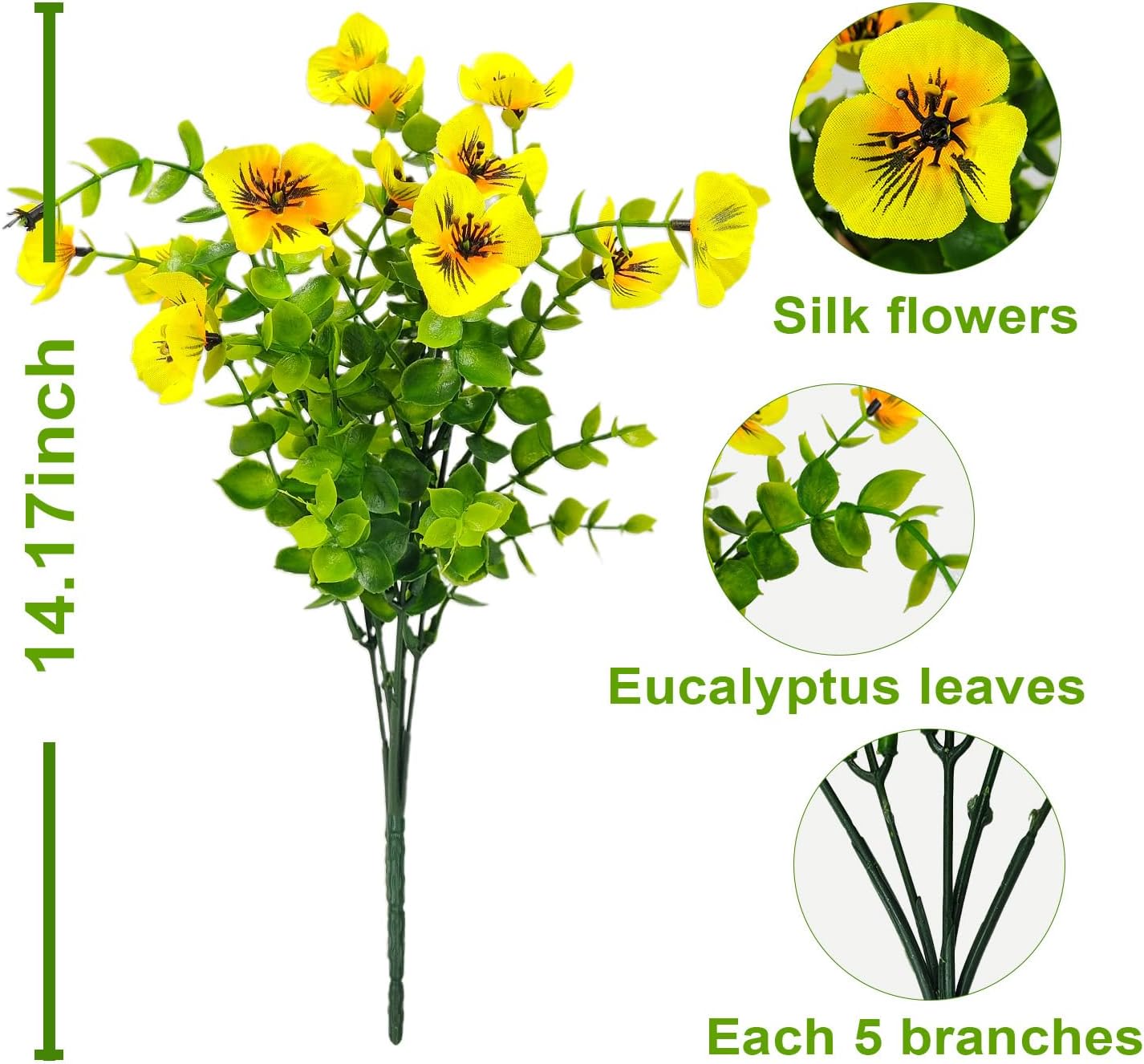 Pansies Artificial Flowers for Outdoors 12 Bundles Fake Silk Pansy Faux Plastic Plants UV Resistant for Home Outside Garden Planter Front Door Porch Yard Patio Decor (Blueyellowwhite)