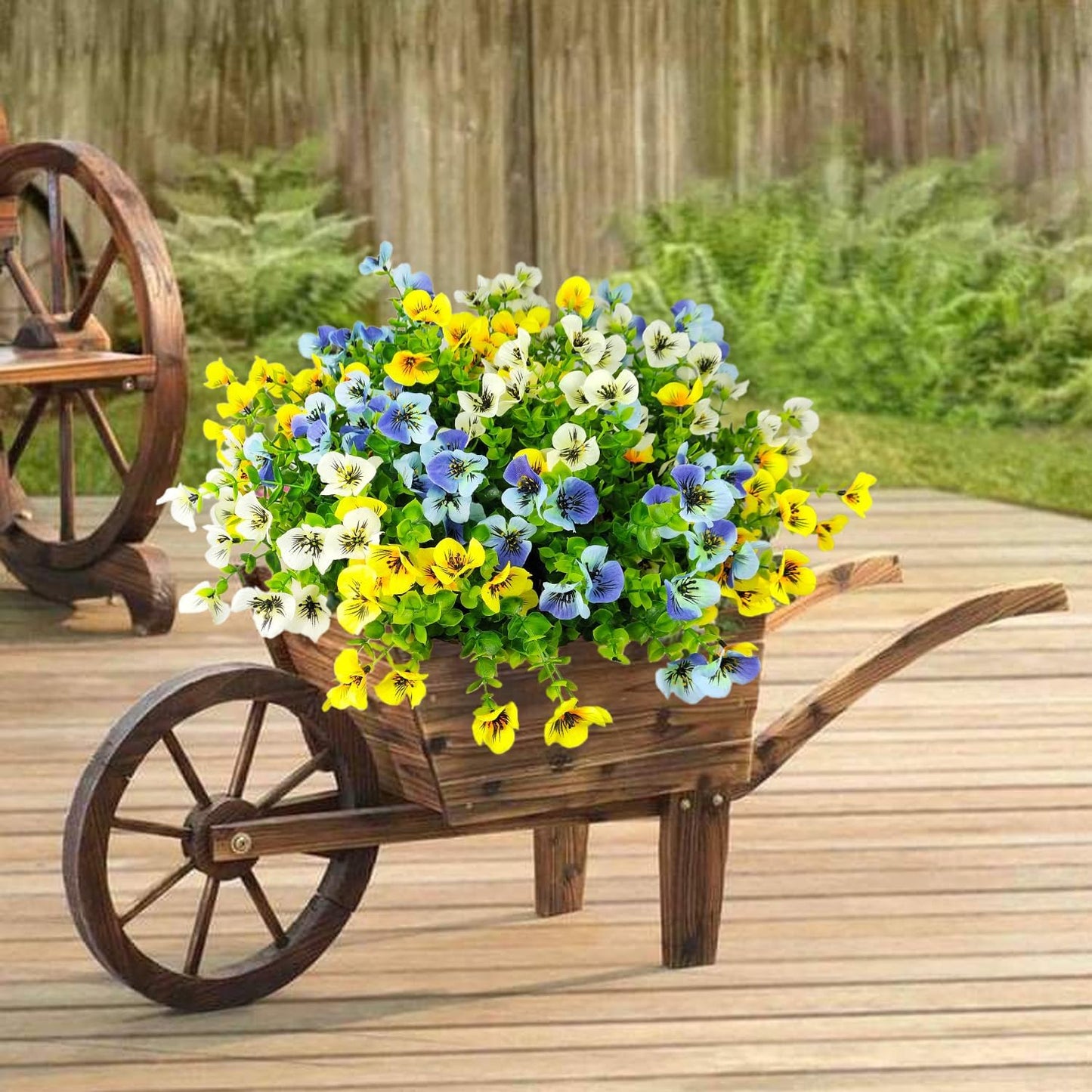 Pansies Artificial Flowers for Outdoors 12 Bundles Fake Silk Pansy Faux Plastic Plants UV Resistant for Home Outside Garden Planter Front Door Porch Yard Patio Decor (Blueyellowwhite)