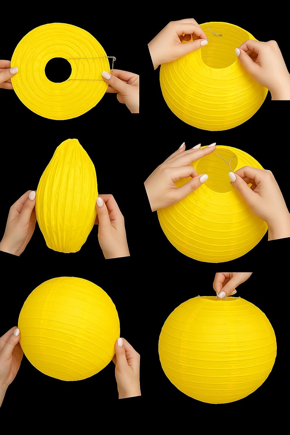 Pack of 6 Round Paper Lantern Lamp Paper Lanterns Party Decorations Yellow, 4"/10CM)