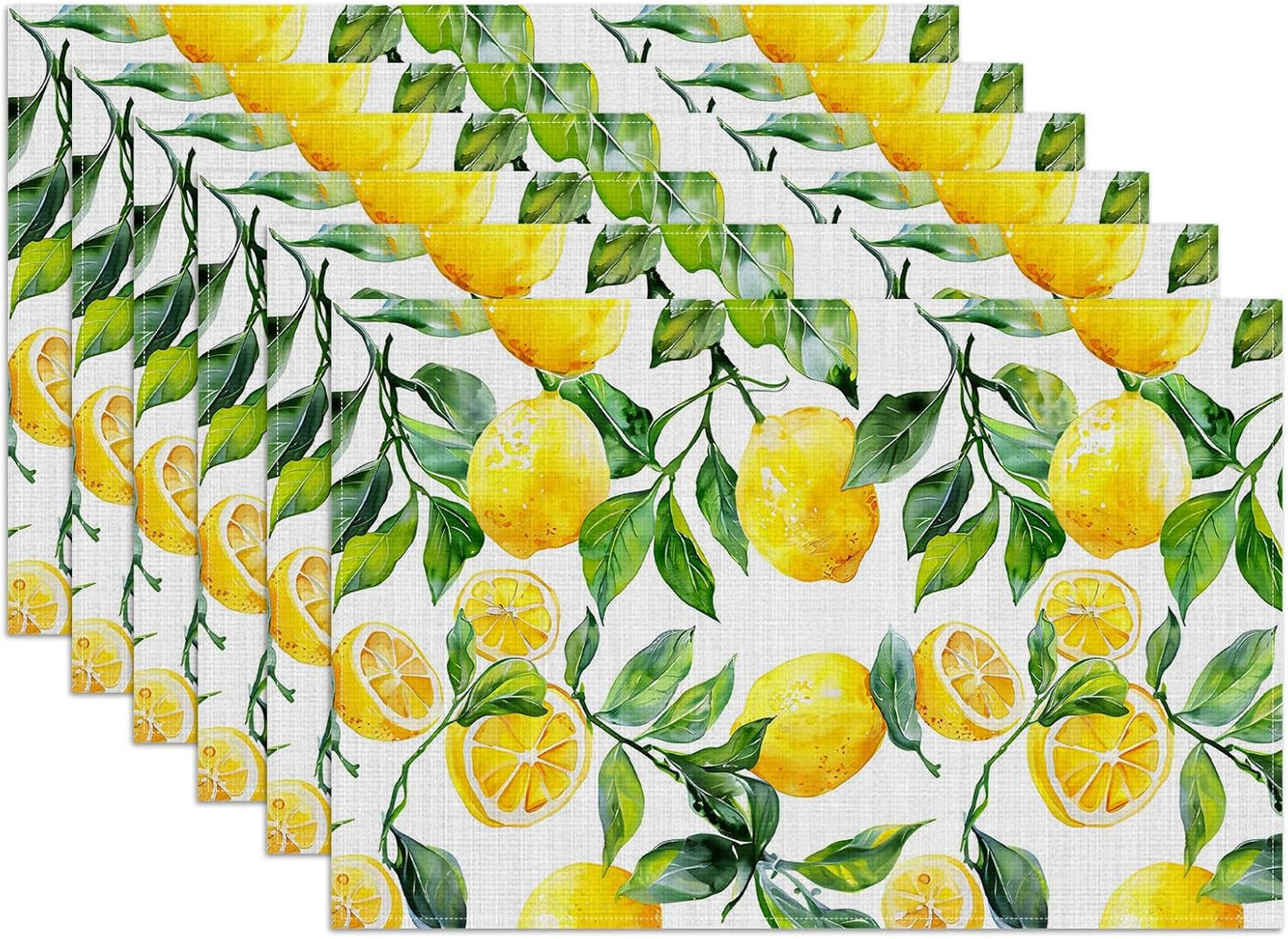 Vintage Lemon Placemats Set of 6, Washable Linen Place Mat Heat Resistant Non Slip Kitchen Dining Table Mats 12x18 Inch