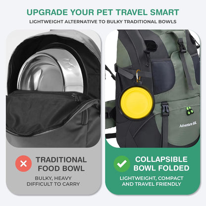 Collapsible Dog Water Bowls, Foldable Pet Feeding Dish, Yellow | Portable, Travel, Food Bowl, Dogs and Cats, Walking Hiking Camping, Carabiner, BPA Free