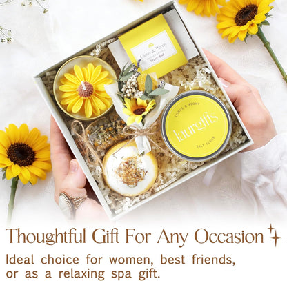 Birthday Gifts for Women – Yellow Sunshine Spa Gift Box, Luxury Bath & Self Care Package with Citrus & Peony Scent for Mom, Sister or Friend