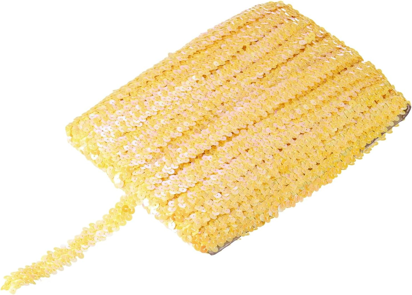 25 Yards 0.8 Inch Elastic Sequins Trim Flat Sequin Strip Paillette Fabric Ribbon for Crafts DIY Fringe Sewing Yellow