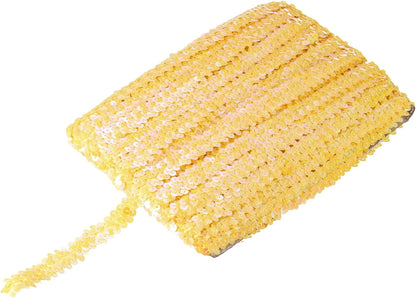25 Yards 0.8 Inch Elastic Sequins Trim Flat Sequin Strip Paillette Fabric Ribbon for Crafts DIY Fringe Sewing Yellow