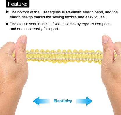 25 Yards 0.8 Inch Elastic Sequins Trim Flat Sequin Strip Paillette Fabric Ribbon for Crafts DIY Fringe Sewing Yellow