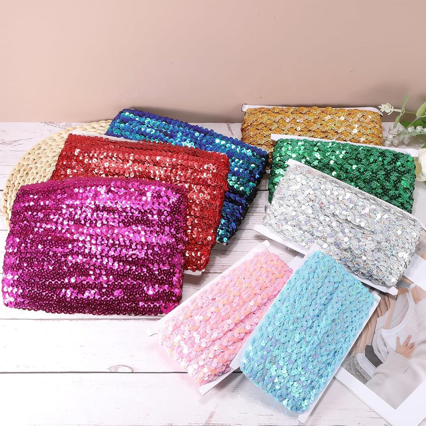 25 Yards 0.8 Inch Elastic Sequins Trim Flat Sequin Strip Paillette Fabric Ribbon for Crafts DIY Fringe Sewing Yellow