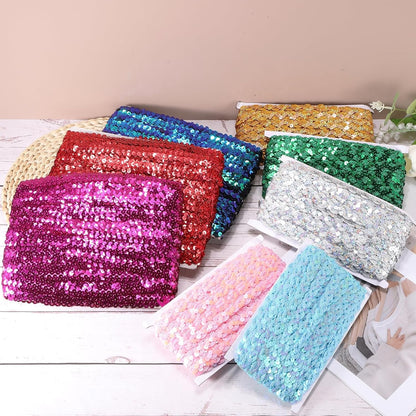 25 Yards 0.8 Inch Elastic Sequins Trim Flat Sequin Strip Paillette Fabric Ribbon for Crafts DIY Fringe Sewing Yellow