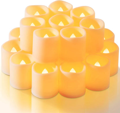 24 Pack Ivory Flameless Flickering LED Votive Tealights Candles | Battery operated, 200+ hr runtime, amber yellow glow, ivory shell, 1.5"D, 1.6"H for wedding, Halloween & Christmas decor