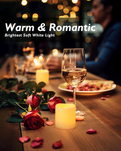 24 Pack Ivory Flameless Flickering LED Votive Tealights Candles | Battery operated, 200+ hr runtime, amber yellow glow, ivory shell, 1.5"D, 1.6"H for wedding, Halloween & Christmas decor