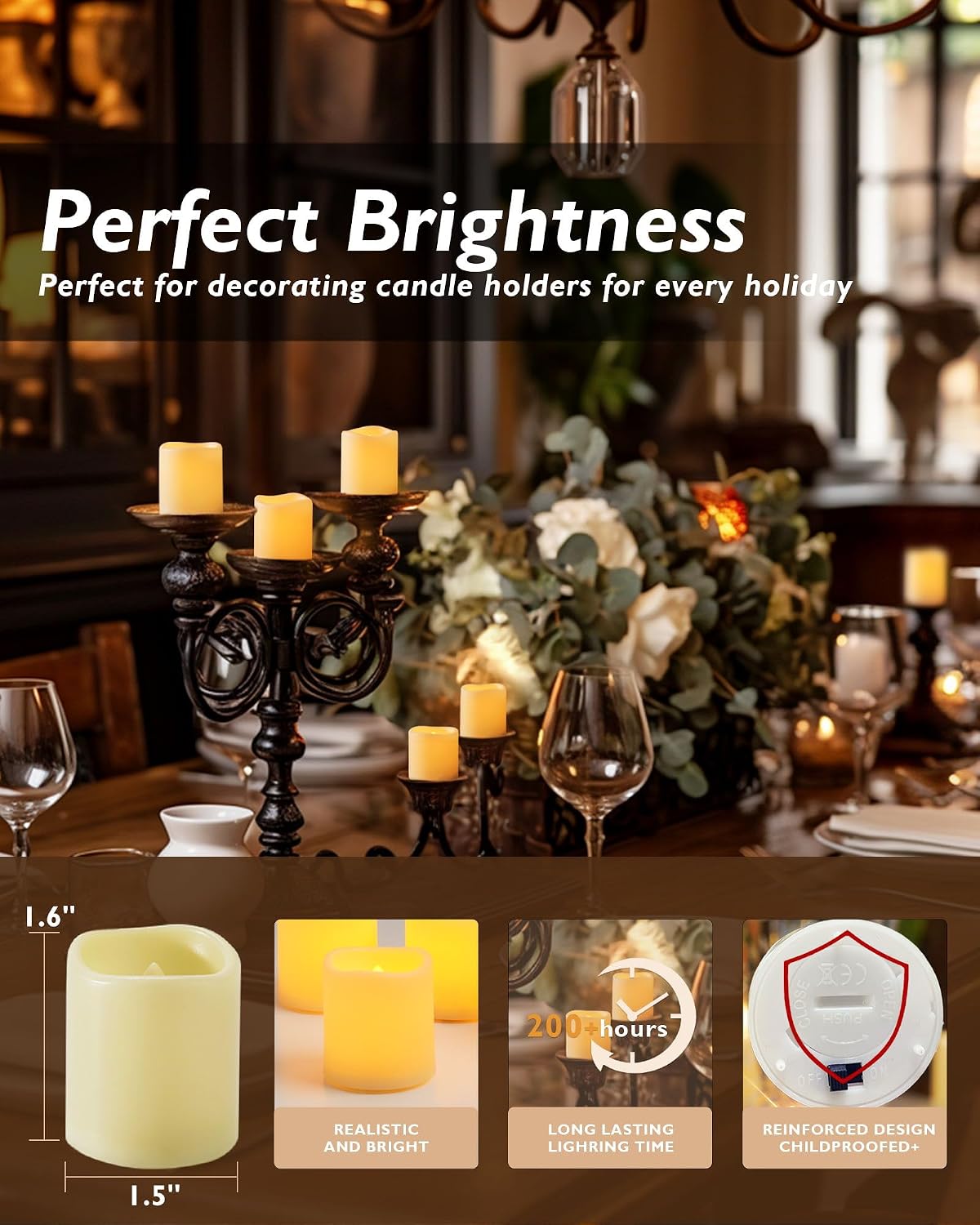 24 Pack Ivory Flameless Flickering LED Votive Tealights Candles | Battery operated, 200+ hr runtime, amber yellow glow, ivory shell, 1.5"D, 1.6"H for wedding, Halloween & Christmas decor