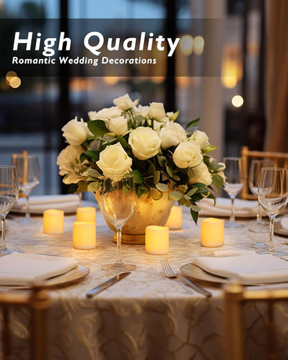 24 Pack Ivory Flameless Flickering LED Votive Tealights Candles | Battery operated, 200+ hr runtime, amber yellow glow, ivory shell, 1.5"D, 1.6"H for wedding, Halloween & Christmas decor