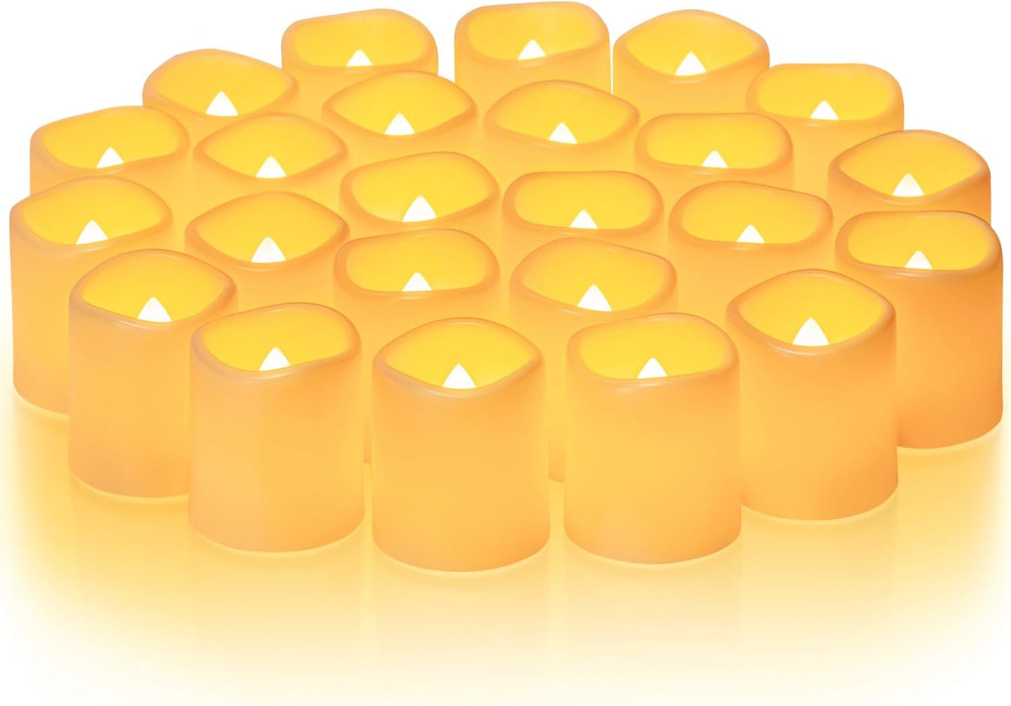24 Pack Ivory Flameless Flickering LED Votive Tealights Candles | Battery operated, 200+ hr runtime, amber yellow glow, ivory shell, 1.5"D, 1.6"H for wedding, Halloween & Christmas decor