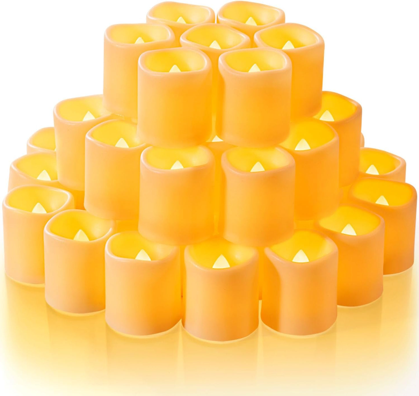 24 Pack Ivory Flameless Flickering LED Votive Tealights Candles | Battery operated, 200+ hr runtime, amber yellow glow, ivory shell, 1.5"D, 1.6"H for wedding, Halloween & Christmas decor