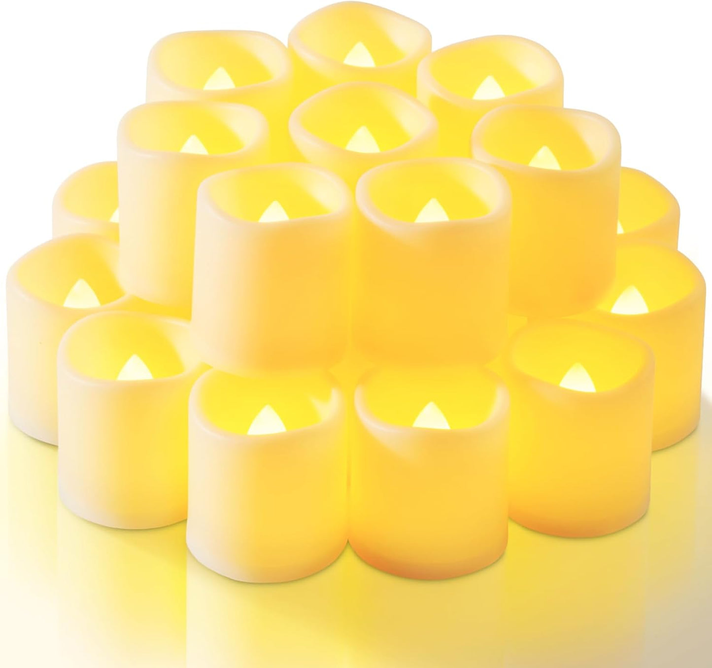 24 Pack Ivory Flameless Flickering LED Votive Tealights Candles | Battery operated, 200+ hr runtime, amber yellow glow, ivory shell, 1.5"D, 1.6"H for wedding, Halloween & Christmas decor